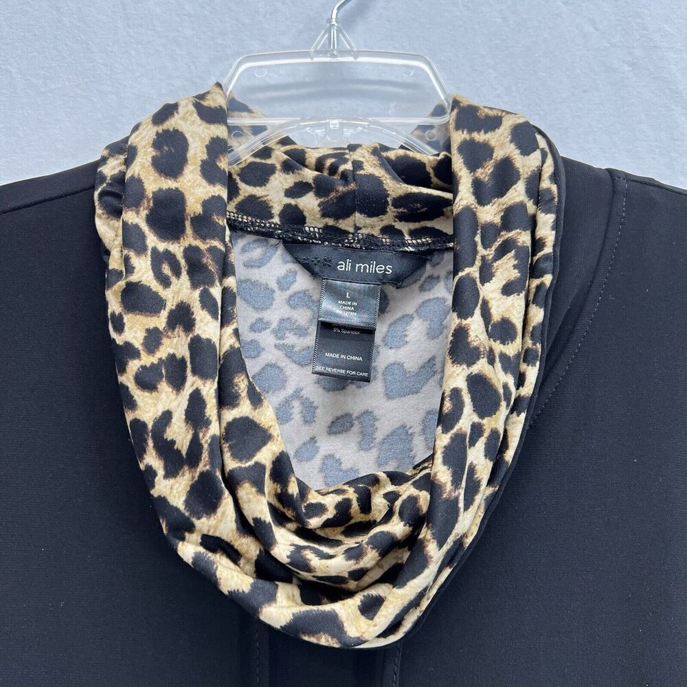 Ali Miles Tunic Women L Black & Leopard Print Long Sleeve Cowl Neck Stretch - Picture 4 of 12